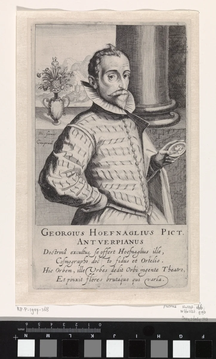 Portret van Joris Hoefnagel by Simon Frisius, print, 1610
