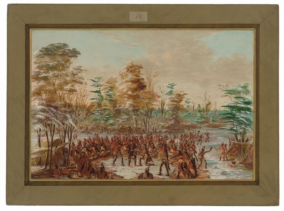 De Tonty Suing for Peace in the Iroquois Village. January 2, 1680 by George Catlin, painting, 1847-1848