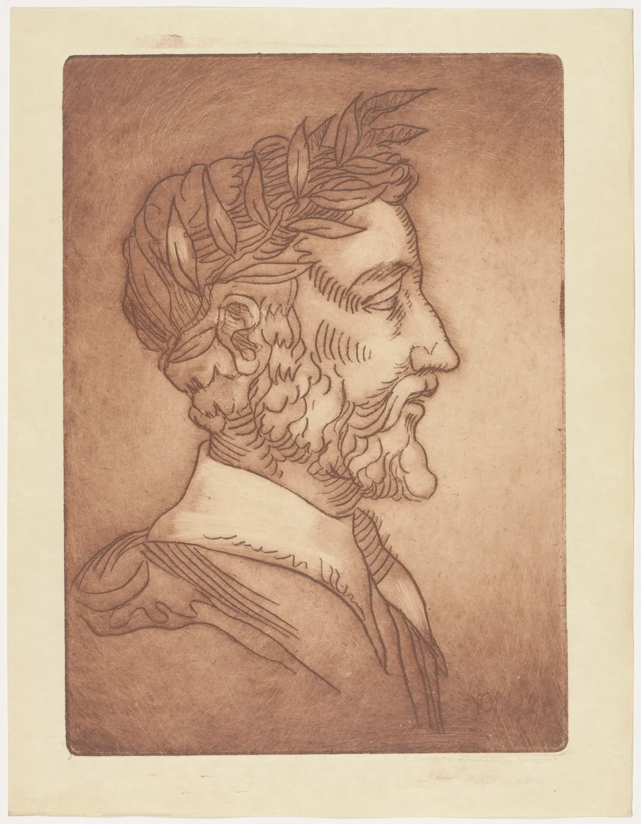 Portrait of Pierre de Ronsard (plate, folio 6) from Les Amours (The Loves) by Émile Bernard, illustrated book, 1915