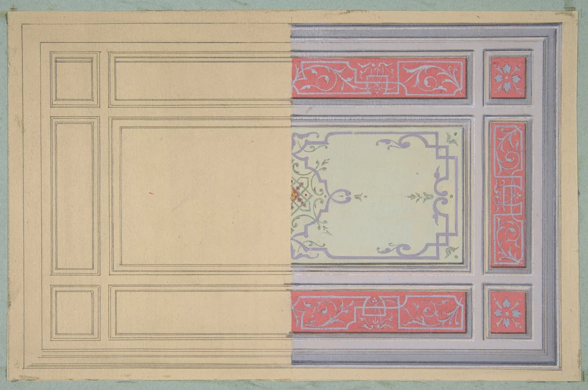 Design for the painted decoration of a ceiling in strapwork and rinceaux by Jules-Edmond-Charles Lachaise, drawing, 1850-1900