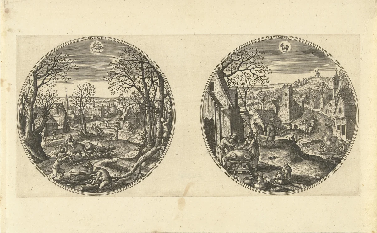 November en december by Adriaen Collaert, print, 1578-1582