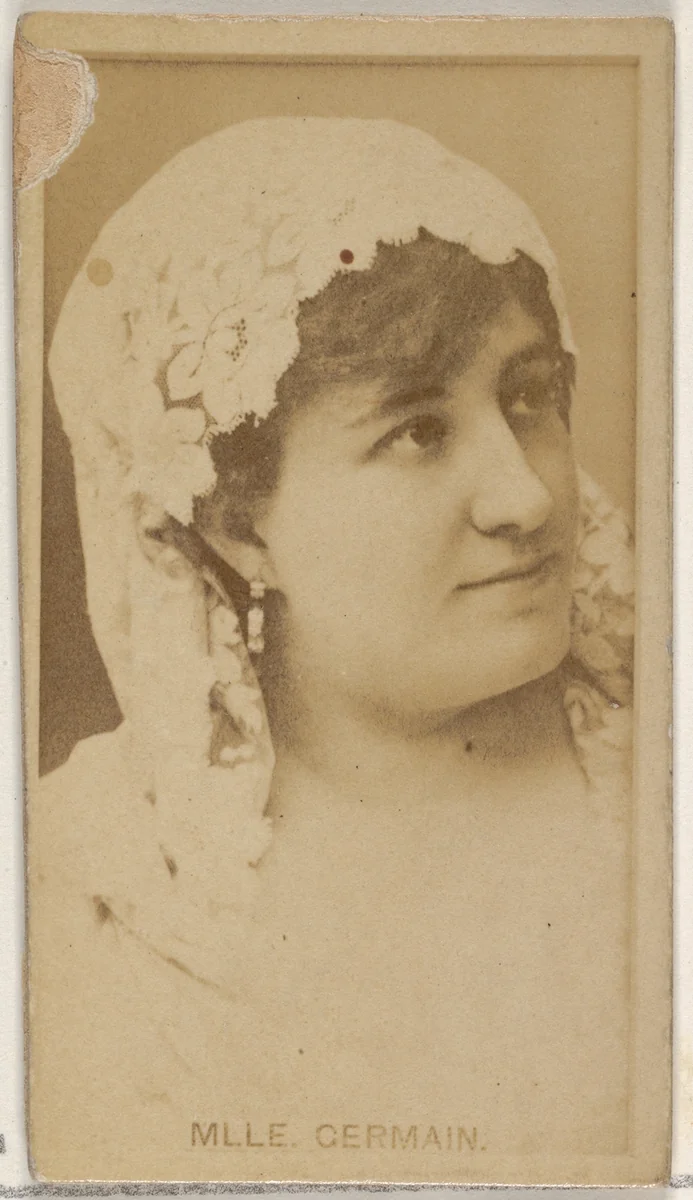 Mlle. Germain, from the Actors and Actresses series (N45, Type 8) for Virginia Brights Cigarettes by Allen & Ginter, photograph, 1885-1891