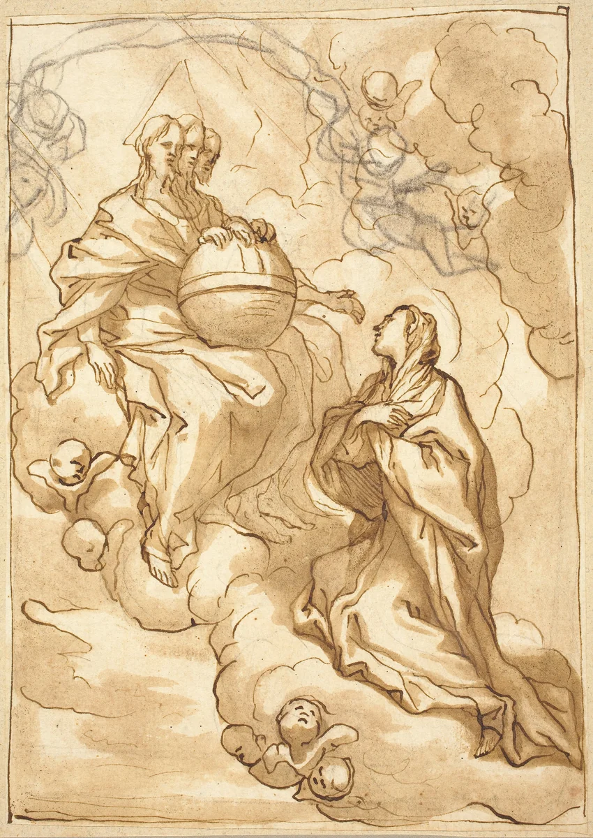 Blessed Maria Vittoria Fornari's Vision of the Trinity by Domenico Piola, drawing, 1665-1675