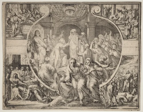 Raising of Lazarus with Scenes from the Life of Christ by Romeyn de Hooghe, print, 1645-1708