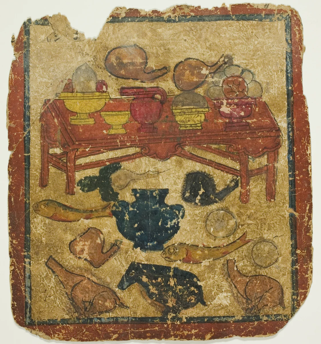 Offerings of Food, from a Set of Initiation Cards (Tsakali) by Southern Tibet, drawing, 1301-1500