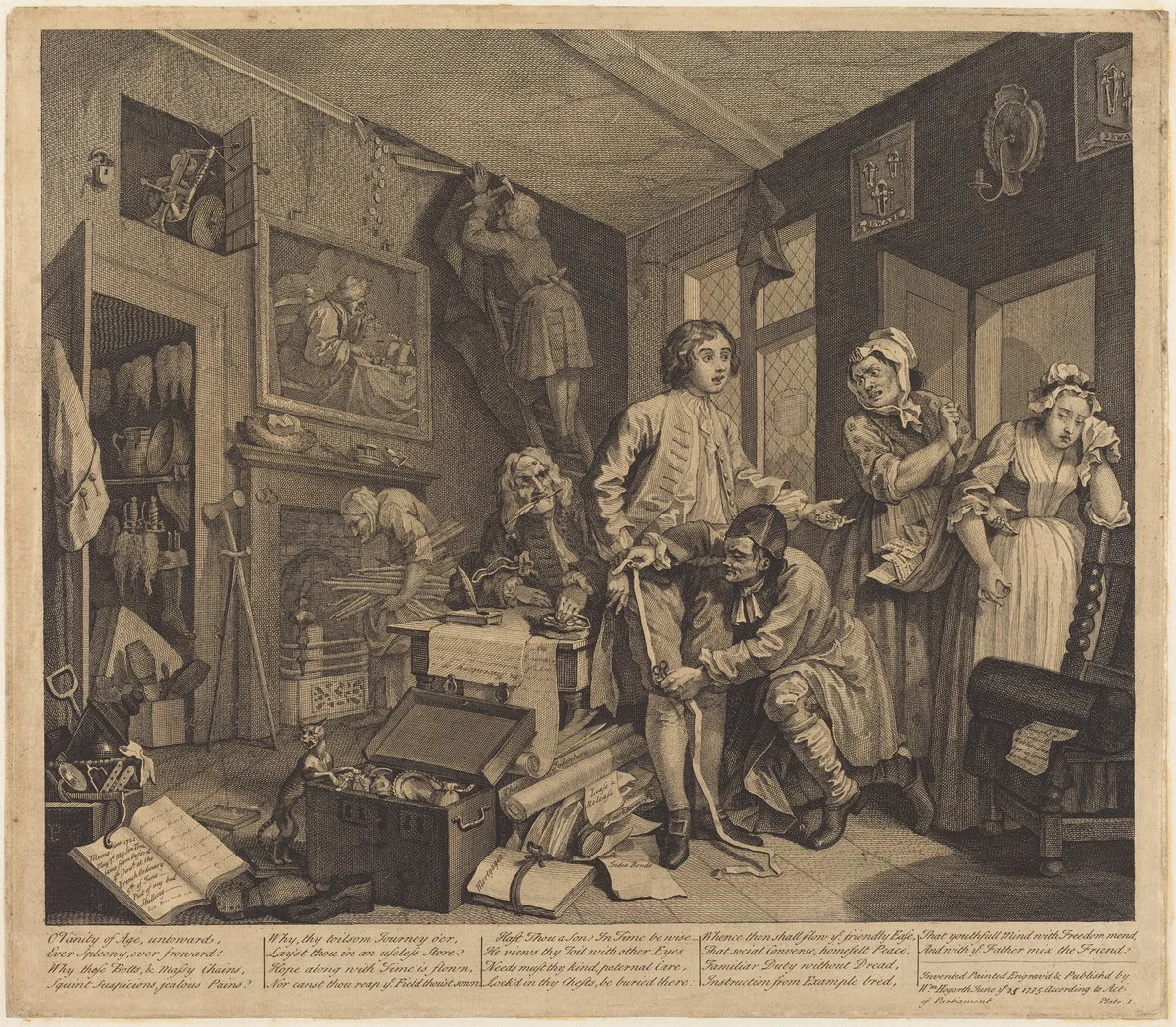 A Rake's Progress: pl.1 by William Hogarth, print, 1735