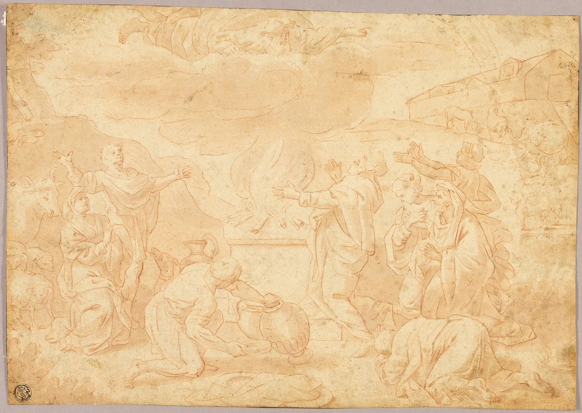 Noah's Sacrifice by Nicolas Poussin, drawing, 1640-1699
