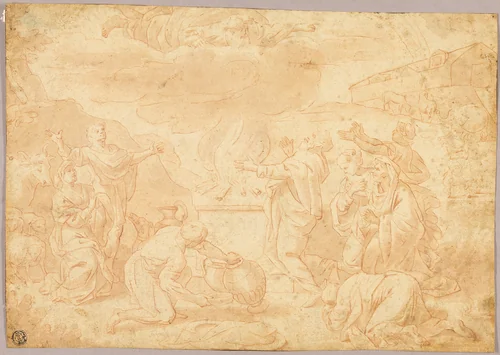 Noah's Sacrifice by Nicolas Poussin, drawing, 1640-1699