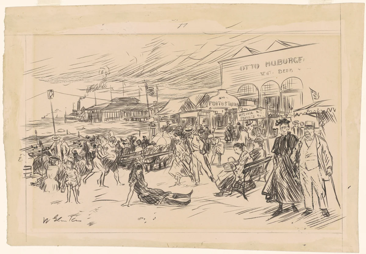 Coney Island Boardwalk by William Glackens, drawing, 1907-1909