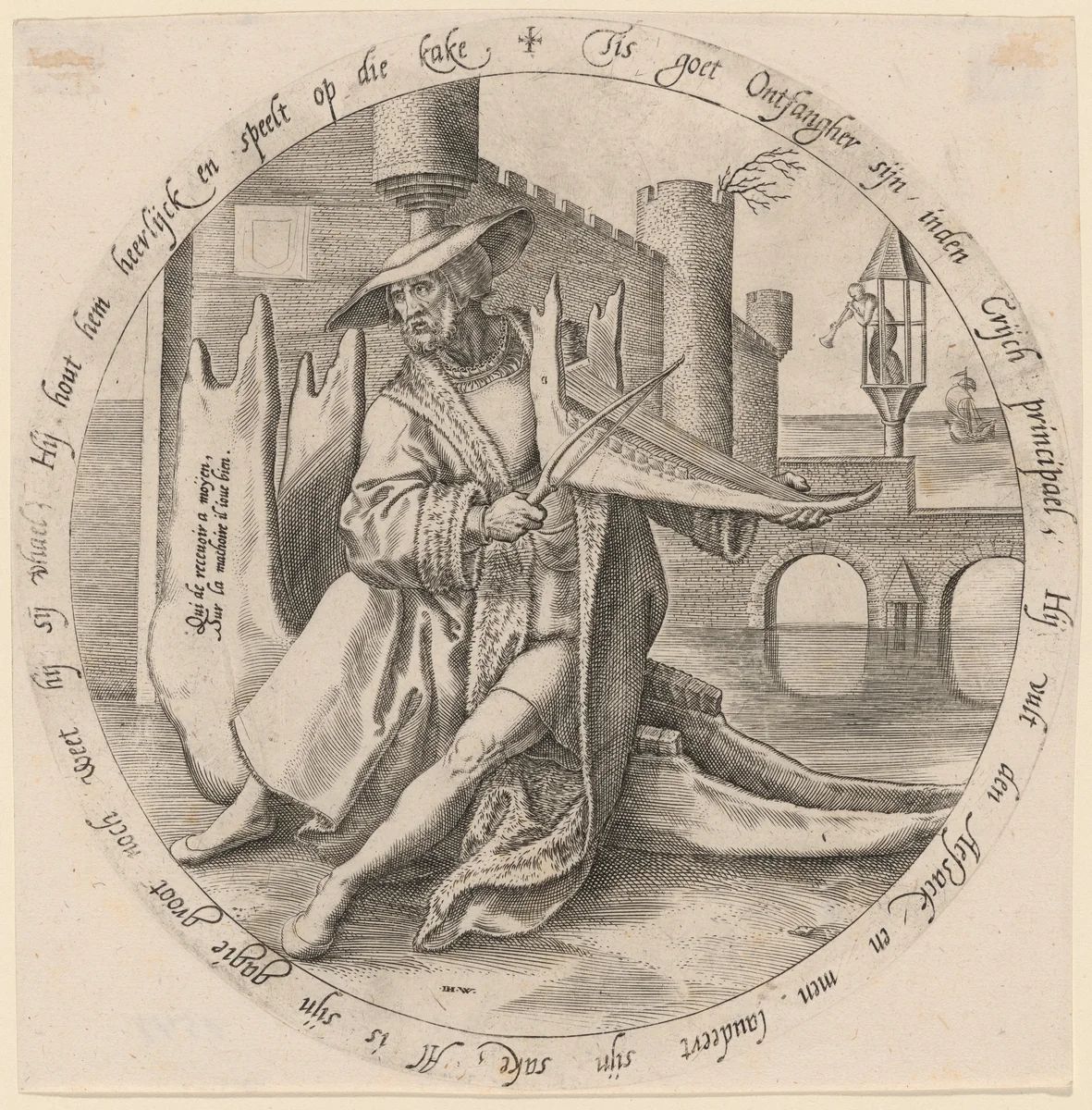 The Rich Man Playing Violin on a Jaw Bone by Johan Wierix
Pieter Bruegel the Elder, print, 1563-1573