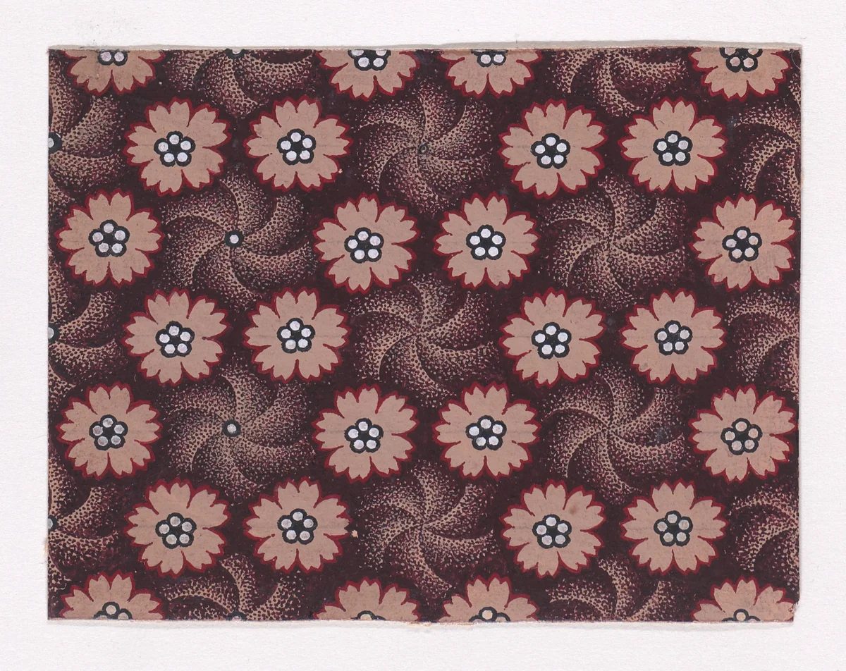 Textile Design with Rosettes Forming Hexagonal Shapes Around Swirls by anonymous, drawing, 1840
