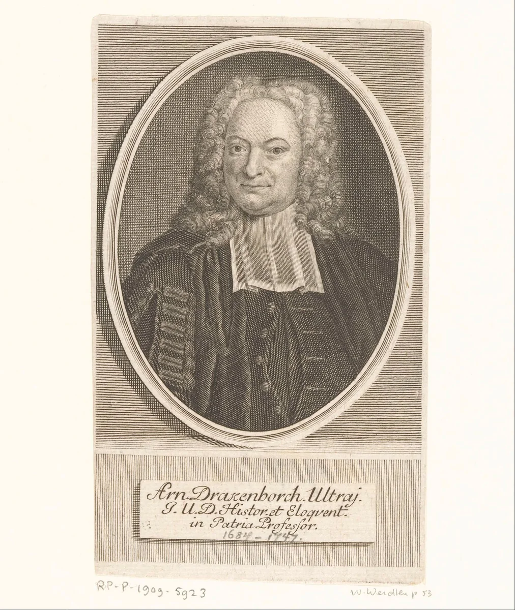 Portret van Arnoldus Drakenborch by Johann Martin Bernigeroth, print, 1738