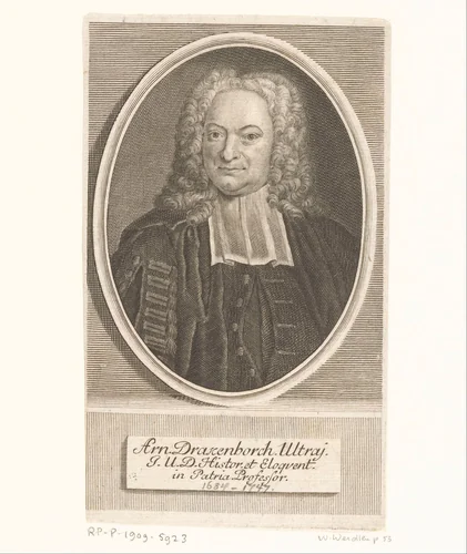 Portret van Arnoldus Drakenborch by Johann Martin Bernigeroth, print, 1738