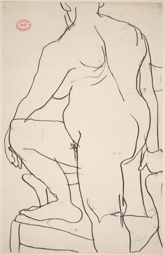 Untitled [female nude with right leg on chair] by Richard Diebenkorn, drawing, 1955-1967