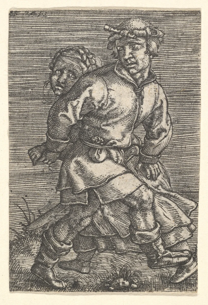 Peasant Couple Dancing by Barthel Beham, print, 1515-1571