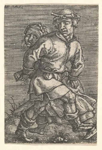 Peasant Couple Dancing by Barthel Beham, print, 1515-1571