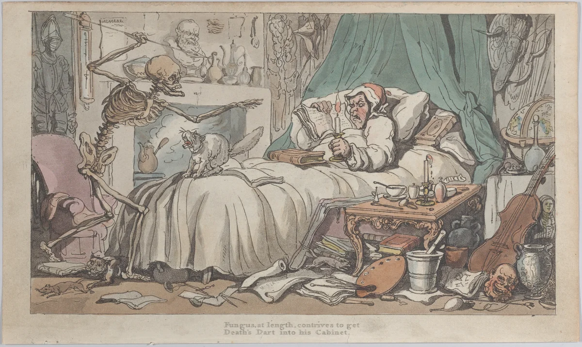 The Antiquary's Last Will and Testament (from The English Dance of Death, vol. I, plate 2) by Thomas Rowlandson, print, 1816