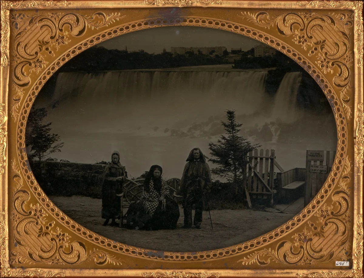 Untitled (Portrait of a Man and two Women in Front of Niagara Falls) by Unknown maker, other, 1870