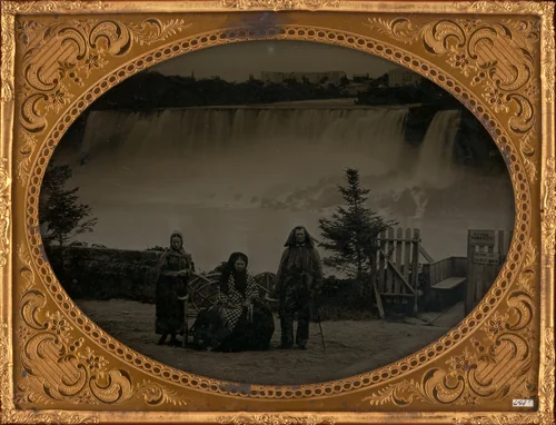 Untitled (Portrait of a Man and two Women in Front of Niagara Falls) by Unknown maker, other, 1870