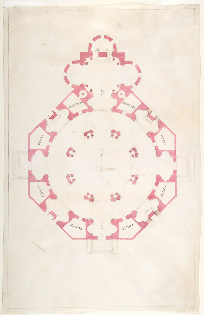Design for a Church with a Central Octagonal Plan by anonymous, drawing, 1570-1620