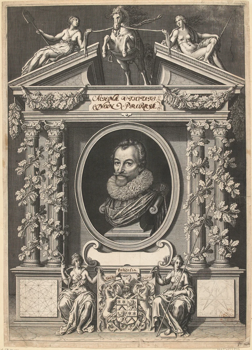 Portret van Gerard Thibault in architecturale omlijsting by Willem Jacobsz Delff, print, 1590-1638