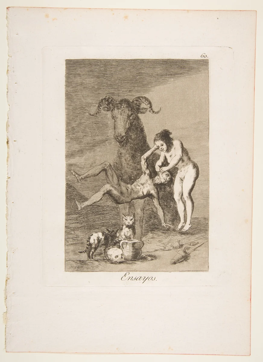 Pllate 60 from "Los Caprichos": Trials (Ensayos) by Goya, print, 1799