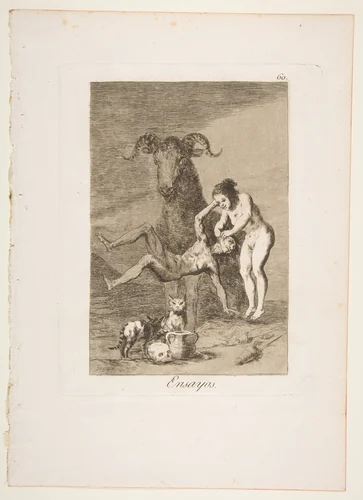Pllate 60 from "Los Caprichos": Trials (Ensayos) by Goya, print, 1799