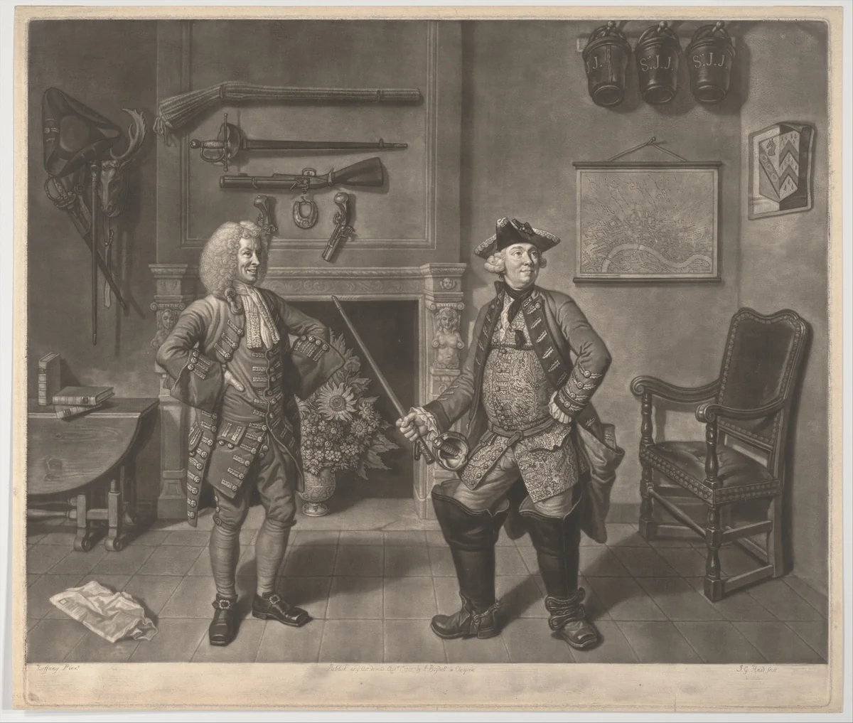 Mr. Foote in the Character of Major Sturgeon, in the Mayor of Garratt by Johann Gottfried Haid, print, 1765