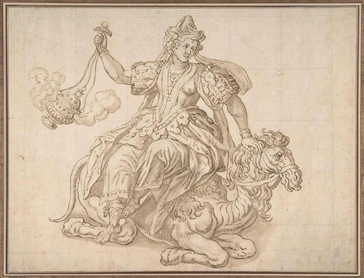 Allegory of Asia, from "The Four Continents" by anonymous, drawing, 1500-1600