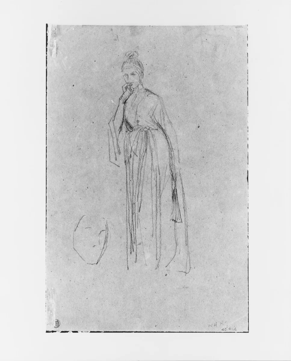 Woman with a Fan; Sketch of a Head by James McNeill Whistler, artwork, 1834-1903