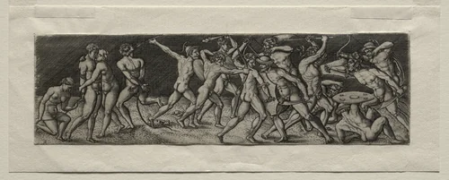 Fight between Eleven Warriors by Allaert Claesz, print, 1520-1530