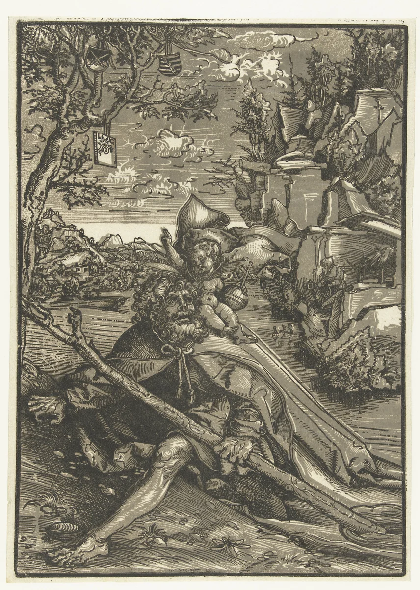 Heilige Christoffel met Christuskind by Unknown, print, 1506-1553