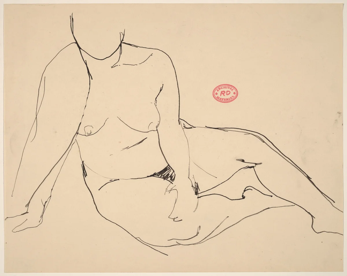 Untitled [seated female nude with right arm draped] by Richard Diebenkorn, drawing, 1955-1967