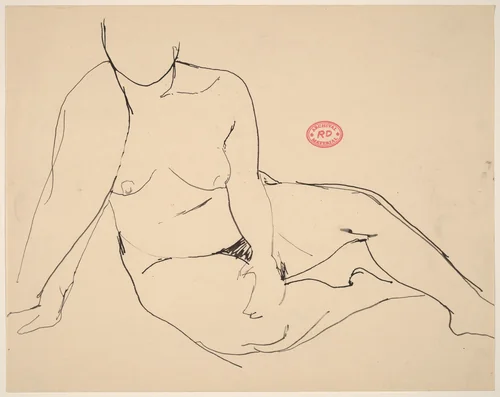 Untitled [seated female nude with right arm draped] by Richard Diebenkorn, drawing, 1955-1967