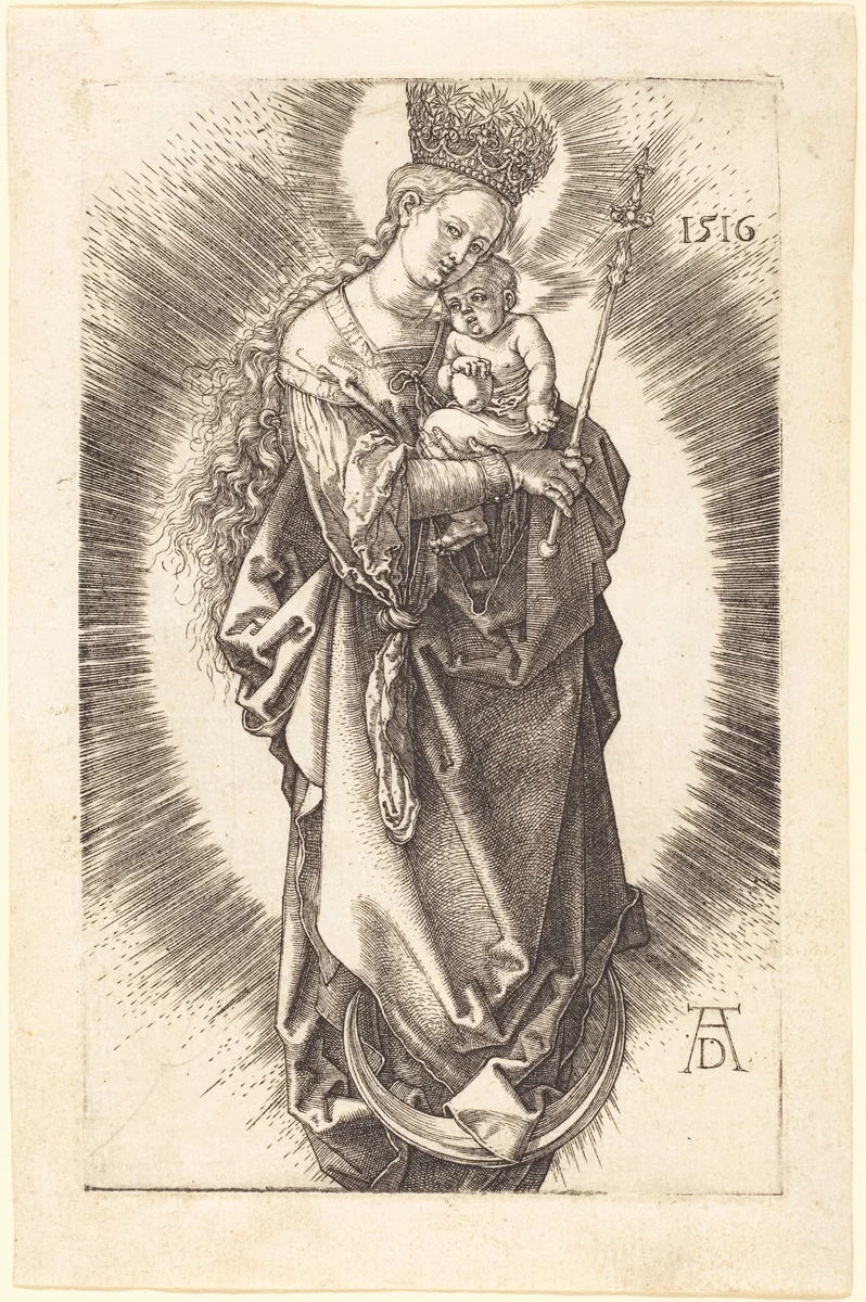 The Virgin and Child on a Crescent with a Sceptre and a Starry Crown by Albrecht Dürer, print, 1516