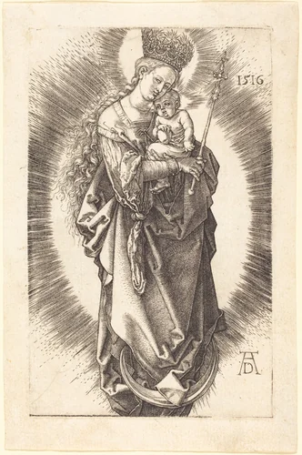 The Virgin and Child on a Crescent with a Sceptre and a Starry Crown by Albrecht Dürer, print, 1516