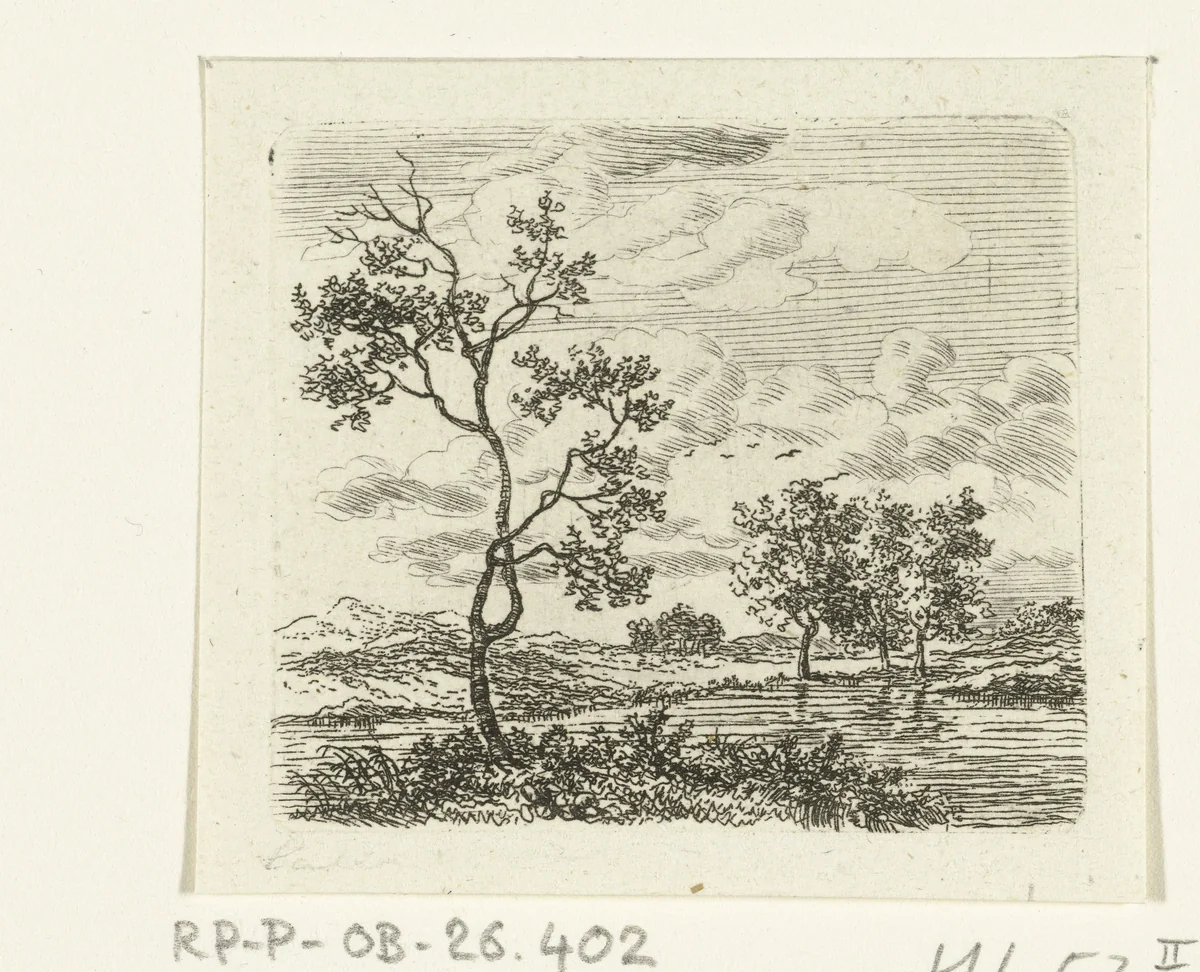 Rivierlandschap met bomen by Ernst Willem Jan Bagelaar, print, 1798-1837