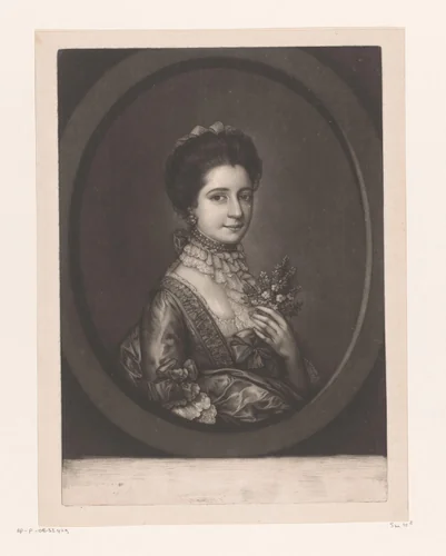 Portret van een vrouw, mogelijk Mary Richards by Jonathan Spilsbury, print, 1768