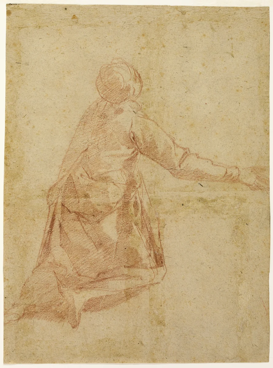 Kneeling Figure from the Back (recto); Three Half-length Studies of Veiled Female Figure (verso) by Andrea Boscoli, drawing, 1595-1600