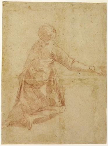 Kneeling Figure from the Back (recto); Three Half-length Studies of Veiled Female Figure (verso) by Andrea Boscoli, drawing, 1595-1600