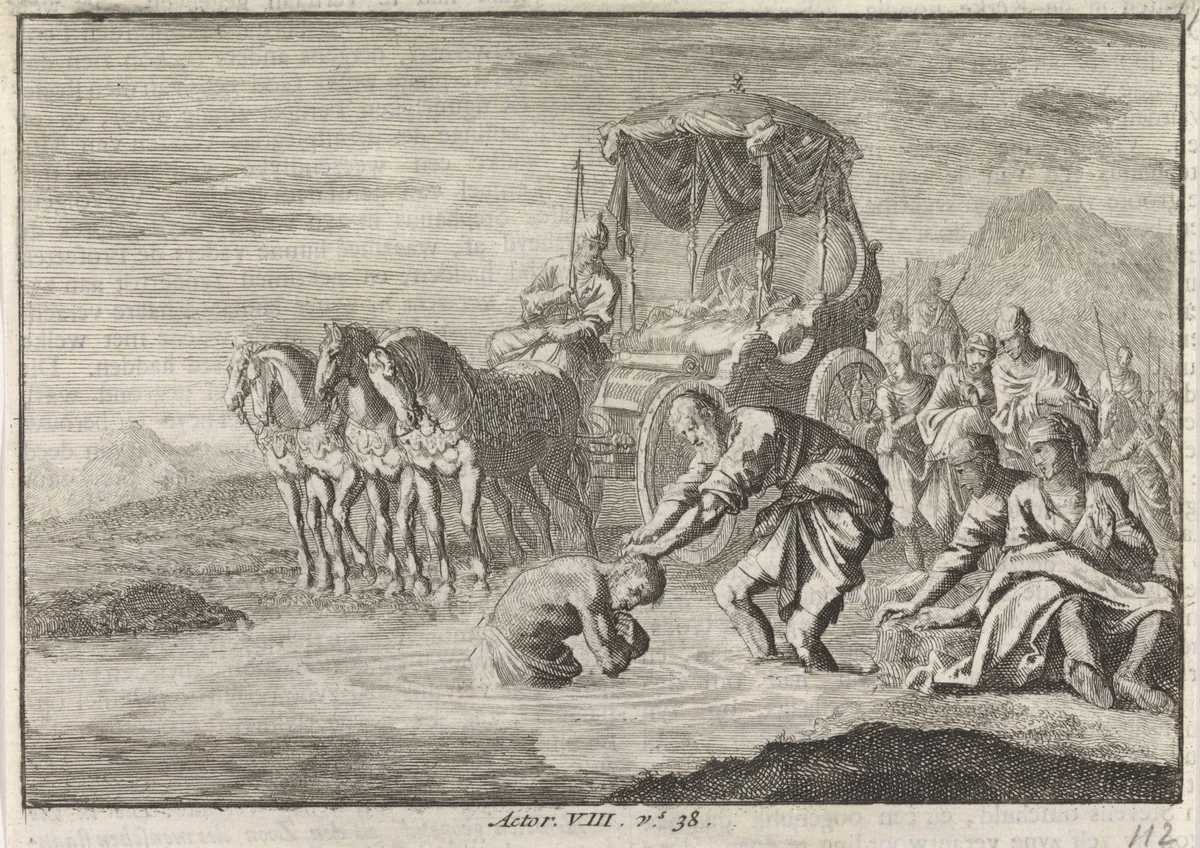 Doop van de eunuch door de apostel Filippus by Jan Luyken, print, 1703-1762