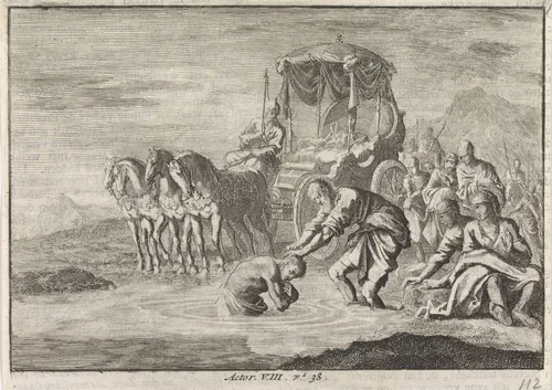 Doop van de eunuch door de apostel Filippus by Jan Luyken, print, 1703-1762