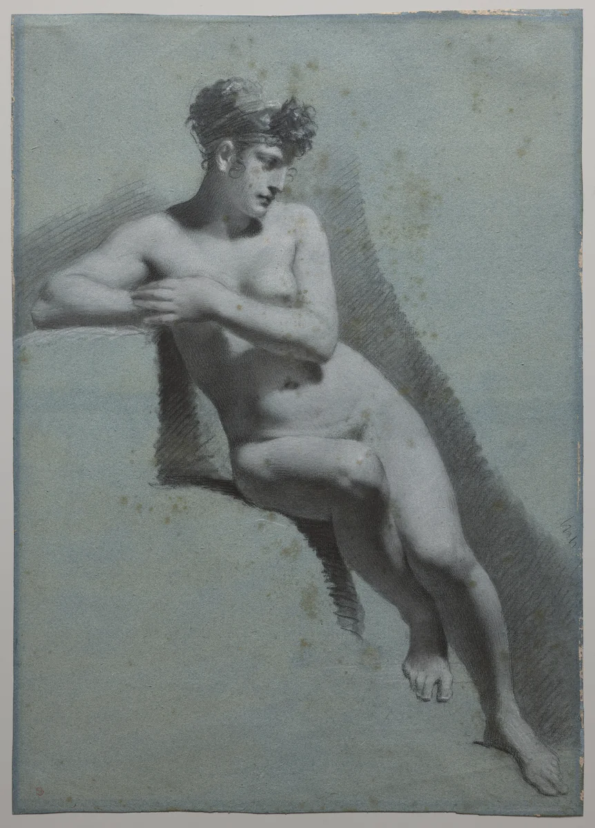 Study of a Nude Woman, Seated Looking to the Right (recto) by Pierre-Paul Prud'hon, drawing, 1805-1815