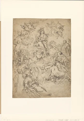 Kroning van Maria door Christuskind by Cornelis Schut, drawing, 1607-1655