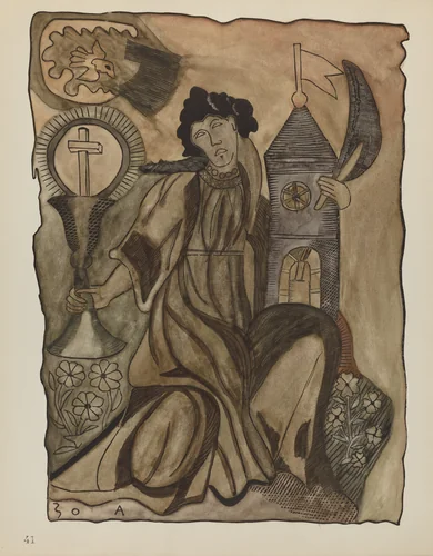 Plate 41: Saint Barbara: From Portfolio "Spanish Colonial Designs of New Mexico" by American 20th Century, index of american design, 1935-1942