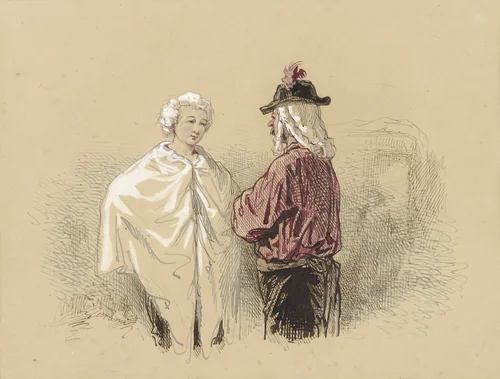 Twee mannen in gesprek by Paul Gavarni, drawing, 1814-1866
