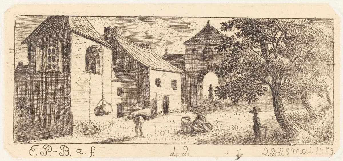 The Farmyard by Emmanuel Phélippes-Beaulieu, print, 1859