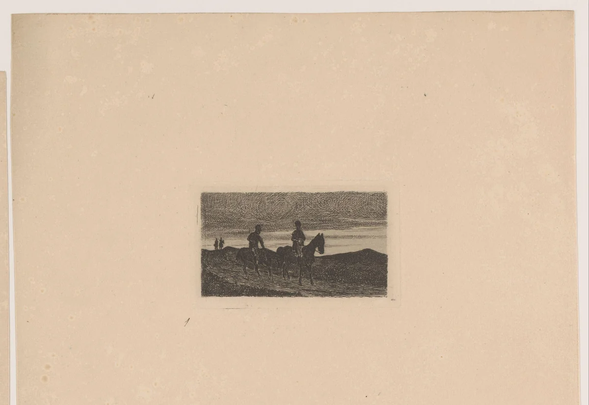 Vier ruiters by J. Ursel, print, 1875