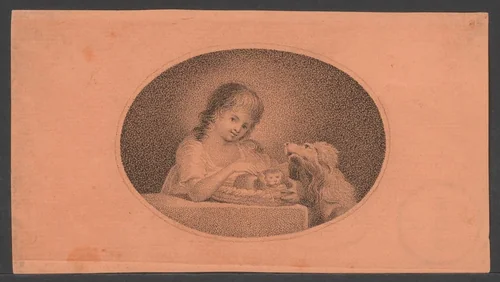 Meisje met twee honden by anonymous, print, 1775-1825