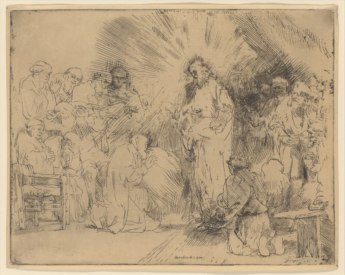 Christ Appearing to the Apostles by Rembrandt van Rijn, print, 1656